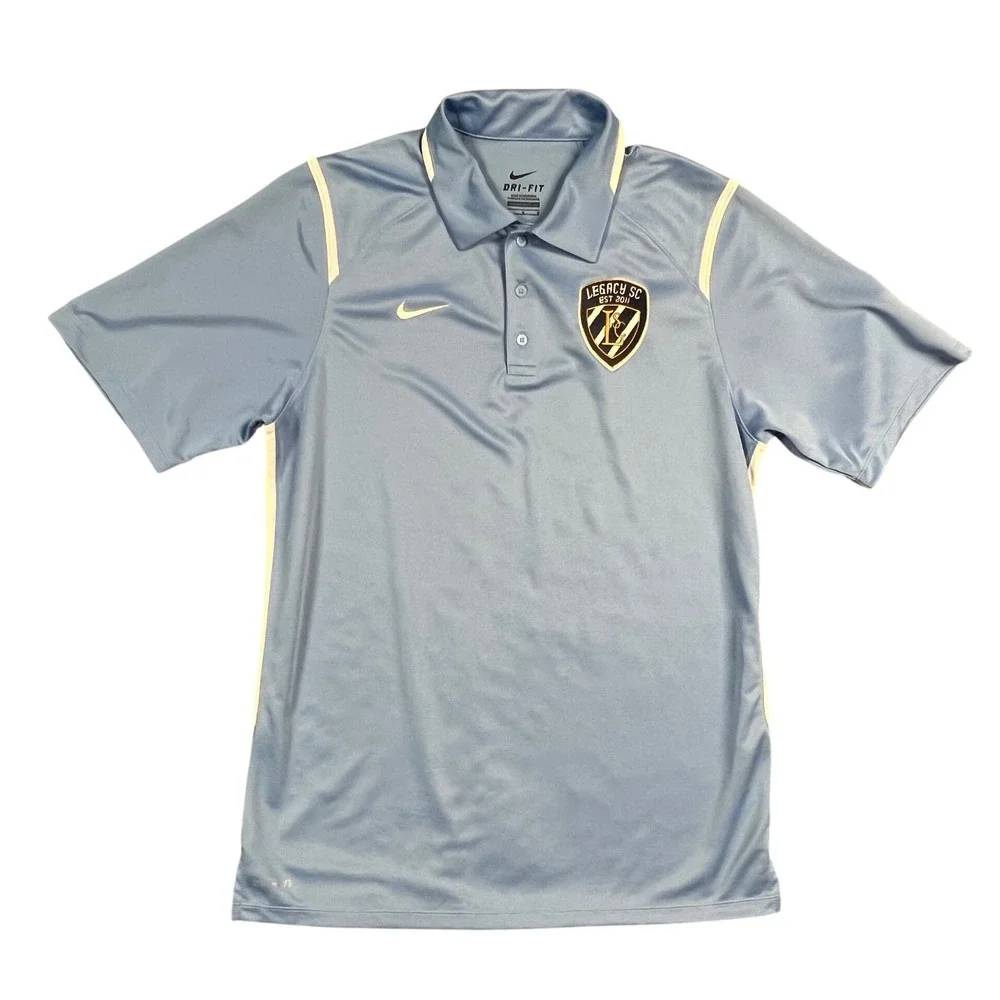 Nike Polo‎ Shirt Mens Medium Light Blue Dri-Fit Legacy SC Soccer Athletic Coach